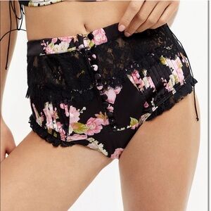 For Love And Lemons Black and Pink Floral High-Waisted Panties